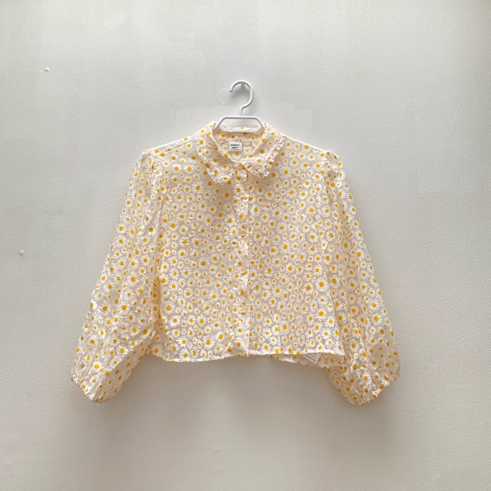 Aritzia - Sunday Best Cropped Floral Daisy Button Up Bonita Shirt Blouse